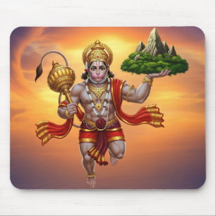 Lord Hanuman Flying Lifting Mountain Mouse Mat