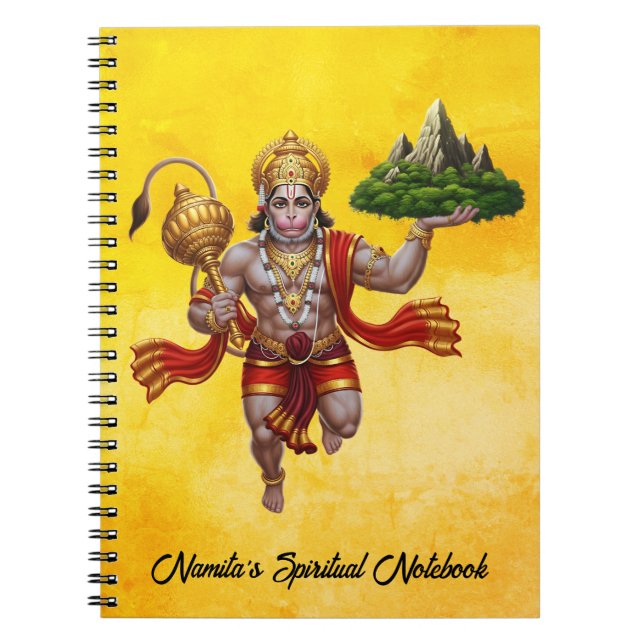 Lord Hanuman Flying Lifting Mountain Notebook (Front)