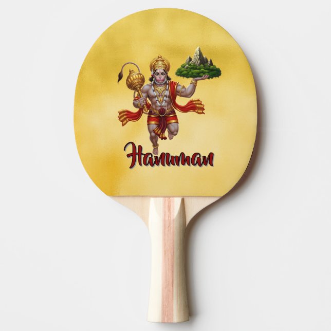 Lord Hanuman Flying Lifting Mountain Ping Pong Paddle (Front)