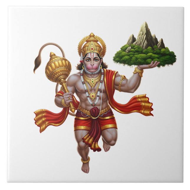 Lord Hanuman Flying Lifting Mountain Tile (Front)