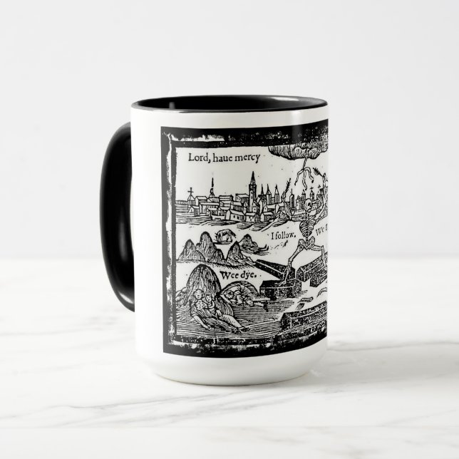 "Lord, Have Mercy on London" Black Plague Mug (Front Left)