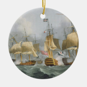 Lord Howe in the Queen Charlotte, Breaking the Ene Ceramic Tree Decoration