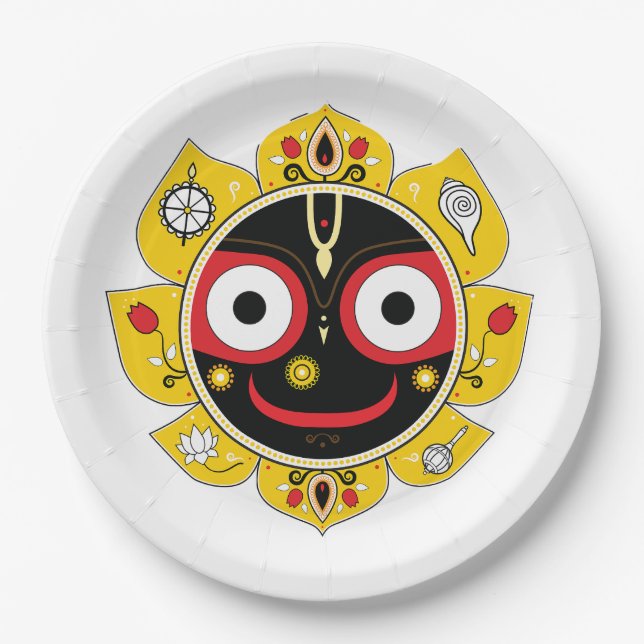 Lord Jagannath Face Hindu Deity Spiritual Paper Plate (Front)