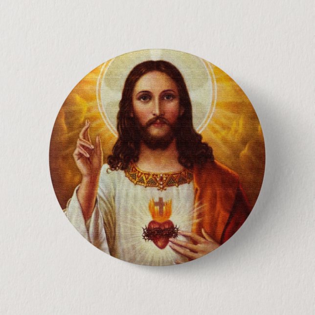 Lord Jesus Christ and the Sacred Heart 6 Cm Round Badge (Front)