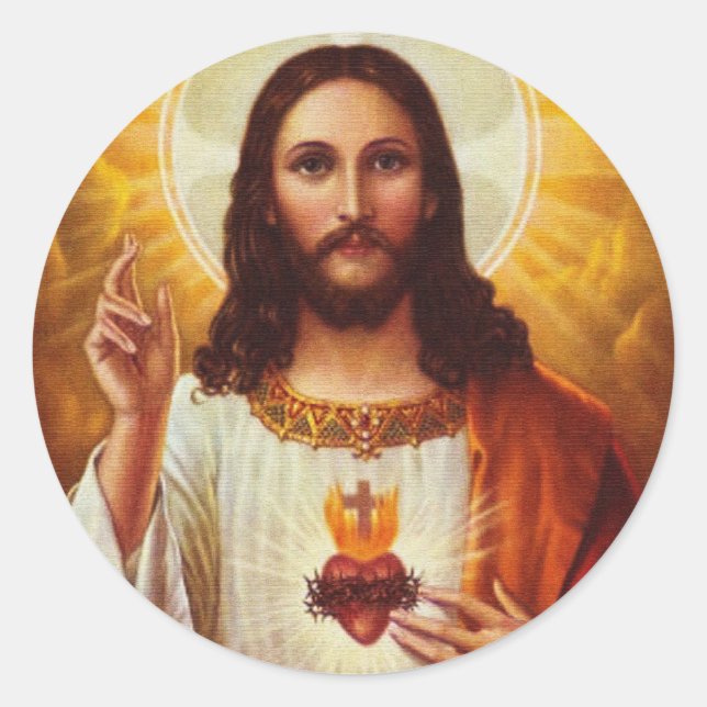 Lord Jesus Christ and the Sacred Heart Classic Round Sticker (Front)