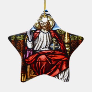 Lord Jesus on throne stained glass Ceramic Tree Decoration