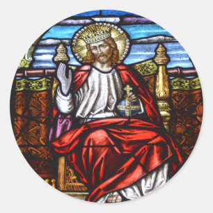 Lord Jesus on throne stained glass Classic Round Sticker