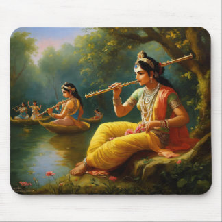Lord krishna playing flute mouse mat