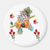 lord krishna seating with radha enjoying flute