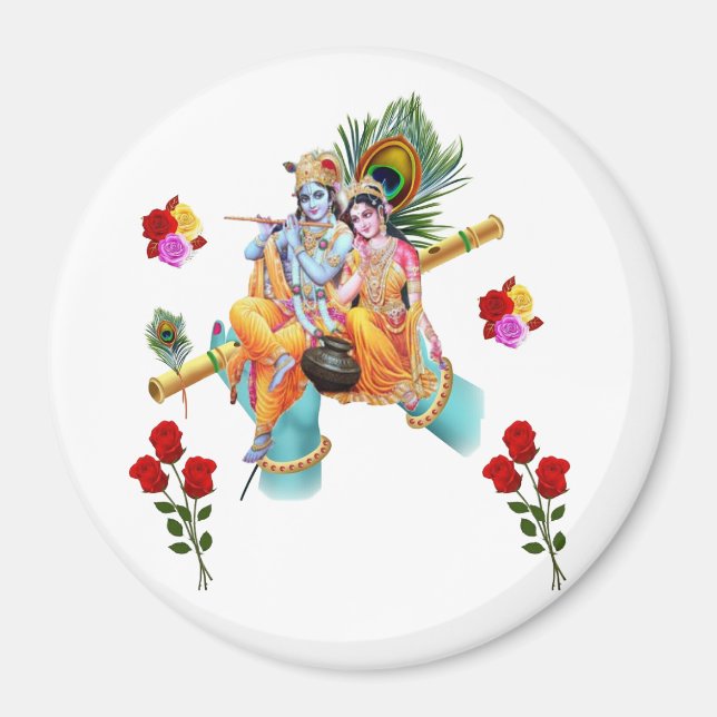 lord krishna seating with radha enjoying flute magnet (Front)