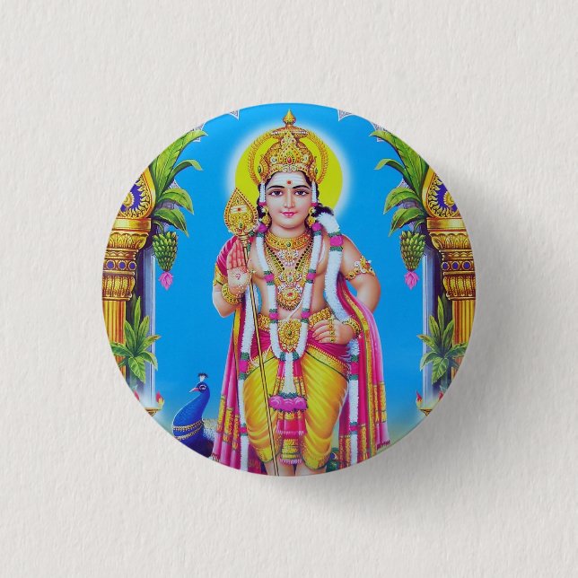 Lord Muruga, Hindu God 3 Cm Round Badge (Front)