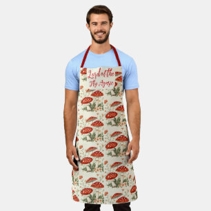 Lord of the Fly Agaric Floral Red White Mushrooms Apron