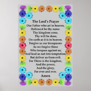 Lord" Prayer in a Rainbow Flower Border Poster