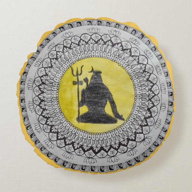 Lord Shiva Mandala Art Round Throw Pillow (Front)
