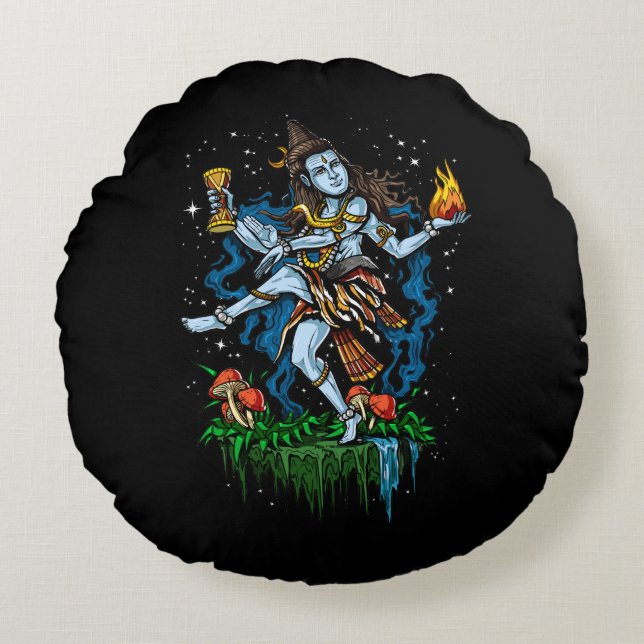 Lord Shiva Nataraja Dancing Hindu God Round Cushion (Front)