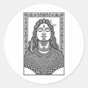 Lord Shiva Traditional Indian Mehendi And Mandala  Classic Round Sticker