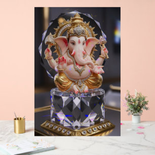  Lord Shree Ganesha Crystal & Diamond Sculpture Acrylic Sign