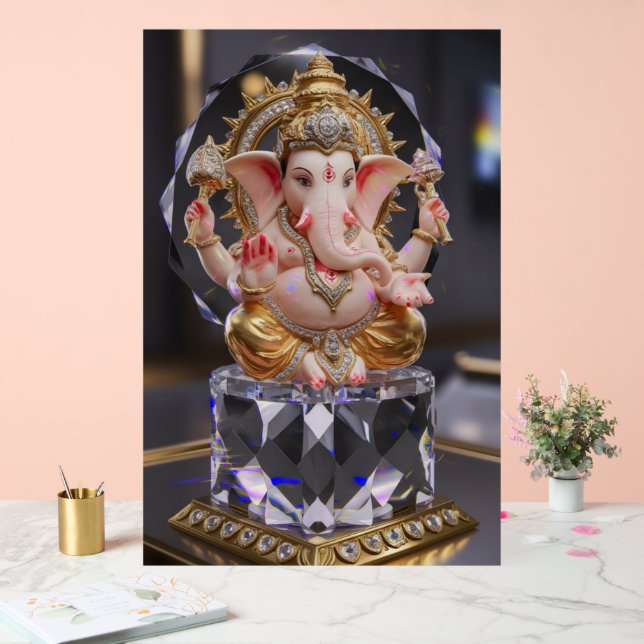  Lord Shree Ganesha Crystal & Diamond Sculpture Acrylic Sign (Wedding)