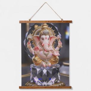 Lord Shree Ganesha Crystal & Diamond Sculpture Ha Hanging Tapestry