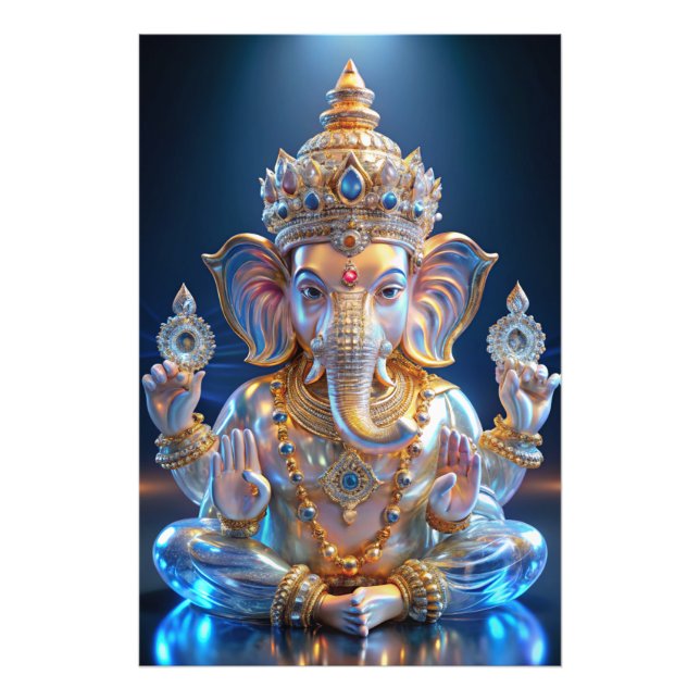 Lord Shree Ganesha Crystal & Diamond Sculpture Photo Print (Front)