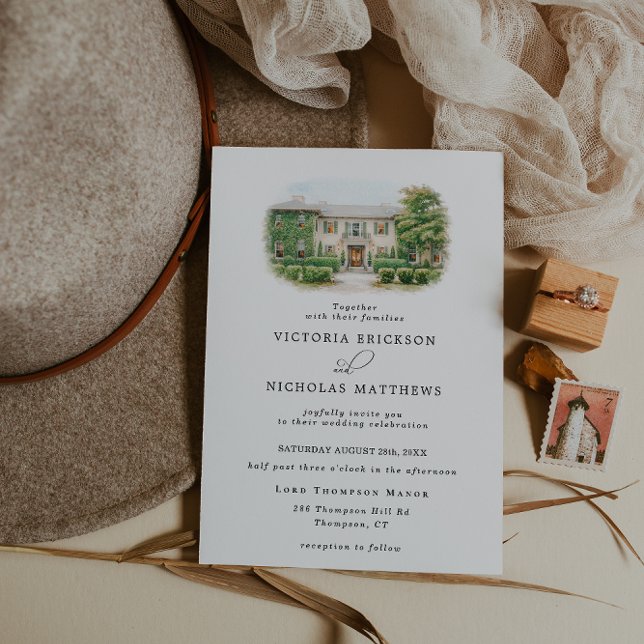 Lord Thompson Manor Watercolor Wedding Invitation (Creator Uploaded)