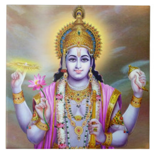 Lord Vishnu Floral Fine Art Tile