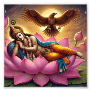 "Lord Vishnu on Lotus in the Eagle Crypt: A Fusion Photo Print