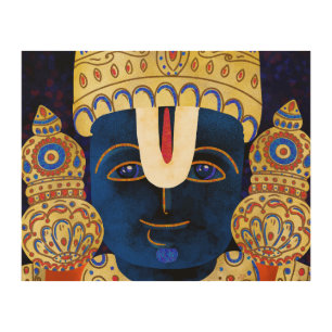 Lord Vishnu Tirupati Perumal Hindu God Painting Wood Wall Art