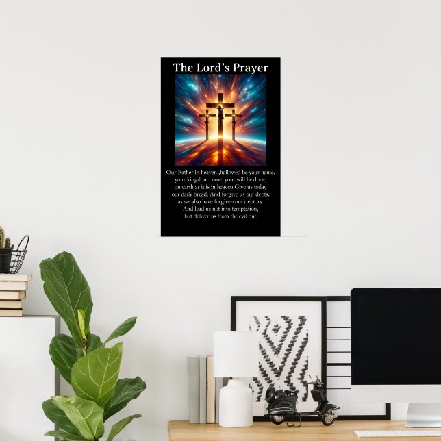 Lord's Prayer Cosmic Eternal Three Crosses Artwork Poster (Home Office)