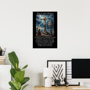 Lord's Prayer Crucifixion Lightning Storm Calvary Poster