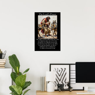 Lord's Prayer Good Shepherd Protecting Lamb Wolves Poster