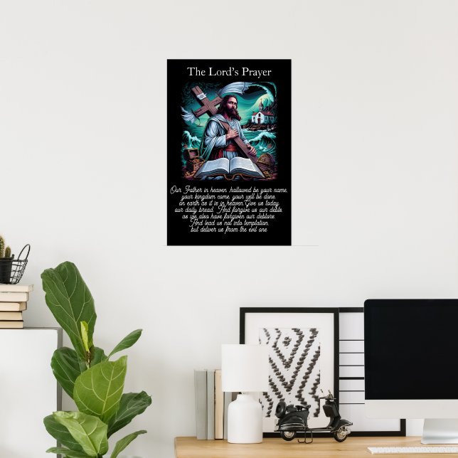 Lord's Prayer Scripture Open Bible Shoreline Poster (Home Office)