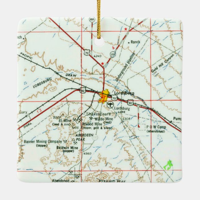 Lordsburg NM Vintage Topo Ceramic Ornament (Back)