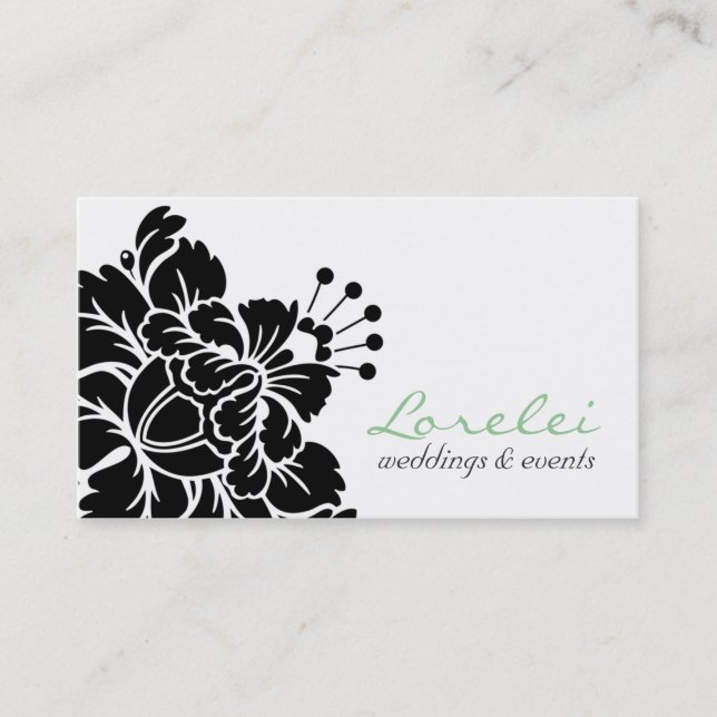 Lorelei Black Damask Flower Chic Business Card (Front)