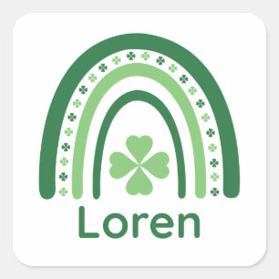 Loren Name Clover Boho Rainbow Square Sticker