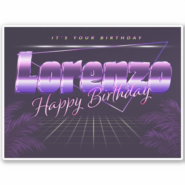 Lorenzo Name First name lila retro Sticker Birthda (Front)