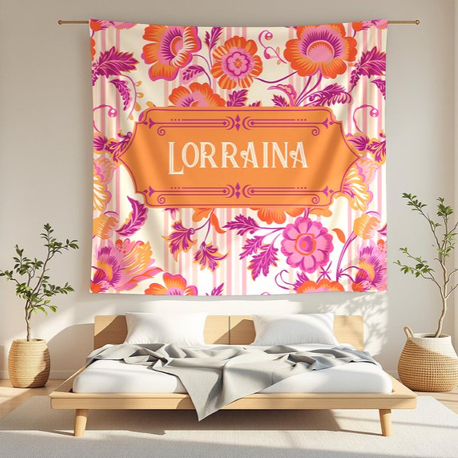 Lorraina Wild Blooms Purple and Orange Floral Fleece Blanket (detail)