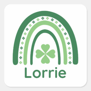 Lorrie Name Clover Boho Rainbow Square Sticker
