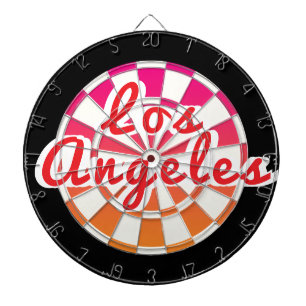 Los Angele Red text on Pink Orange Black And White Dartboard