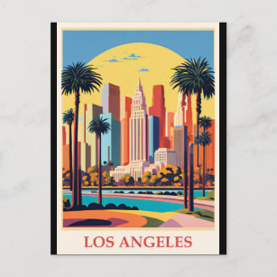 Los Angeles, Art Deco illustration, Postcard