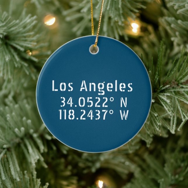 Los Angeles CA Latitude Longitude Blue Ceramic Tree Decoration (Tree)
