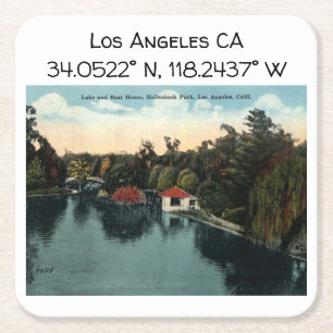 Los Angeles CA Map Coordinates Vintage Style Square Paper Coaster