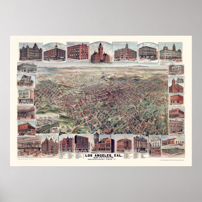 Los Angeles, CA Panoramic Map - 1891 Poster (Front)
