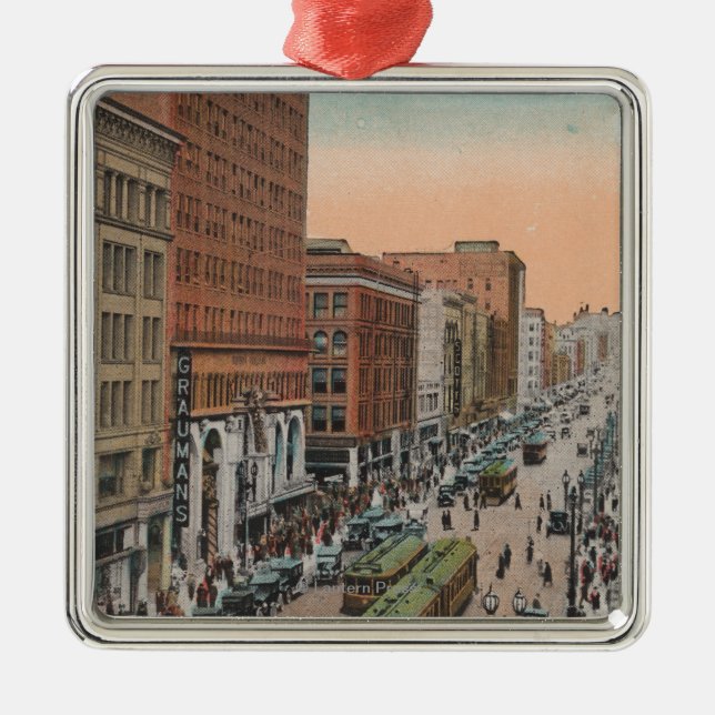 Los Angeles, CABroadway from 4th Street View Metal Tree Decoration (Front)