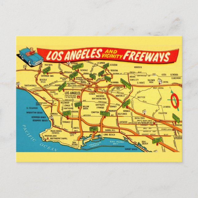 Los Angeles Calfornia Road Map  Postcard (Front)