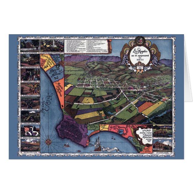 Los Angeles, California, Antique Aerial City Map (Front Horizontal)