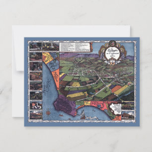 Los Angeles, California, Antique Aerial City Map Invitation