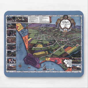 Los Angeles, California, Antique Aerial City Map Mouse Mat