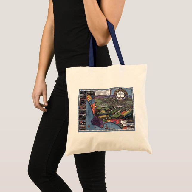 Los Angeles, California, Antique Aerial City Map Tote Bag (Front (Product))