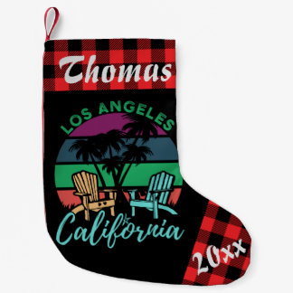 Los Angeles California Beach Chairs Sunset Small Christmas Stocking